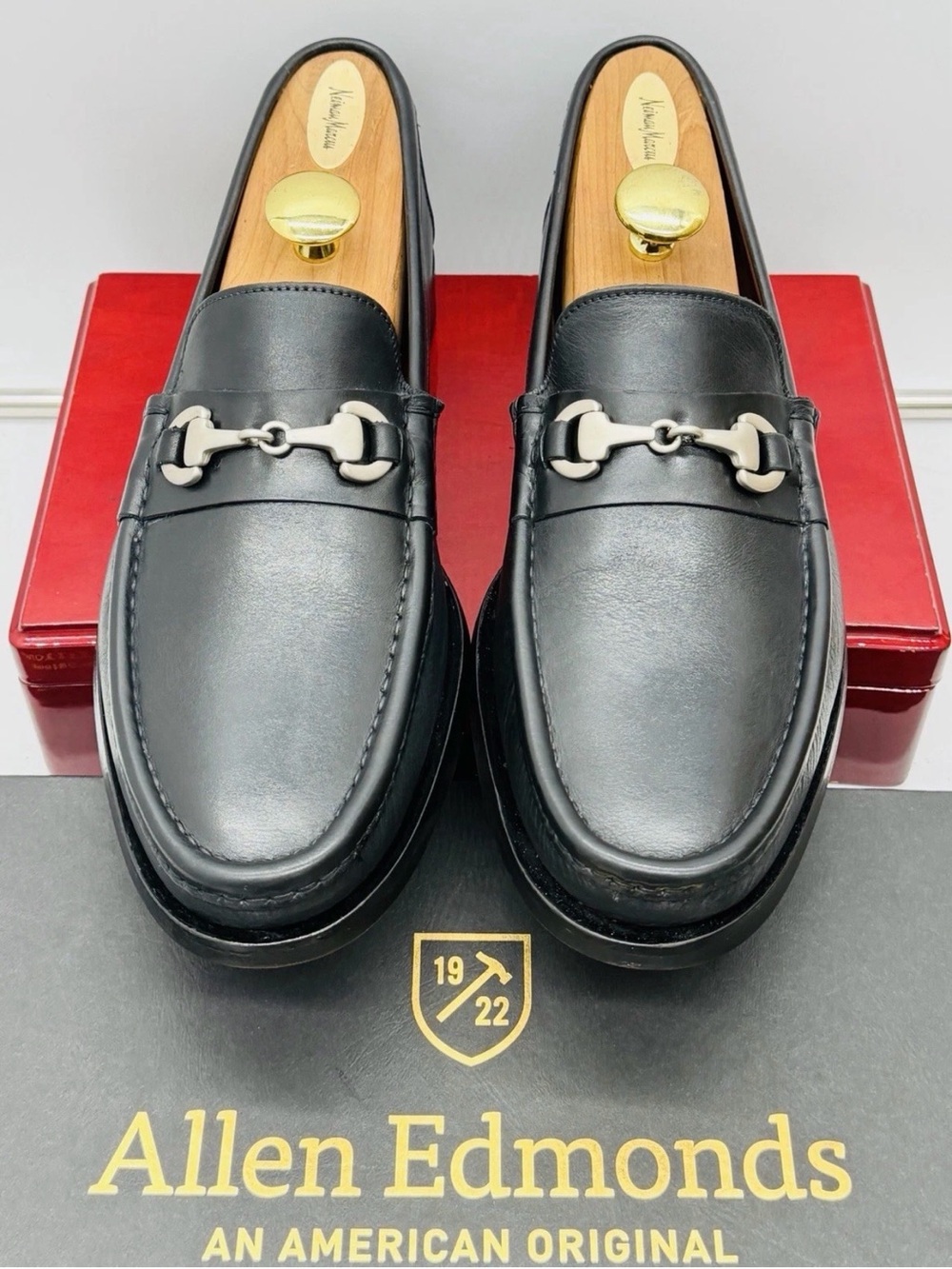 Allen Edmonds Black Leather Bit Loafers with Silver Hardware Arezzo Size 12 D